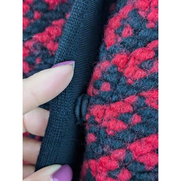 Talbots Woman Chunky Knit Round Neck Wool Blend Blazer Red Black Snap Buttons X - Picture 3 of 7